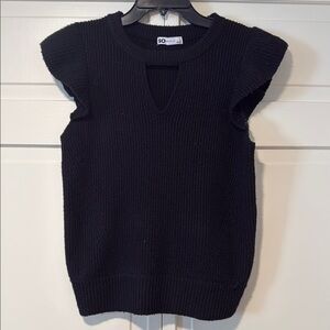 SO Black Knit Cutout Cap Ruffle Sleeveless Sweater large